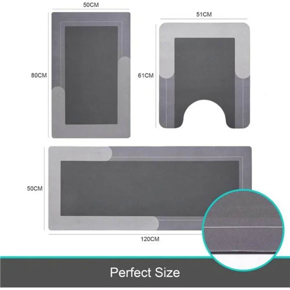 3PCS Bath Mat Rug Rubber Non Slip Quick Dry Rug Sets Super Absorbent Thin Rug